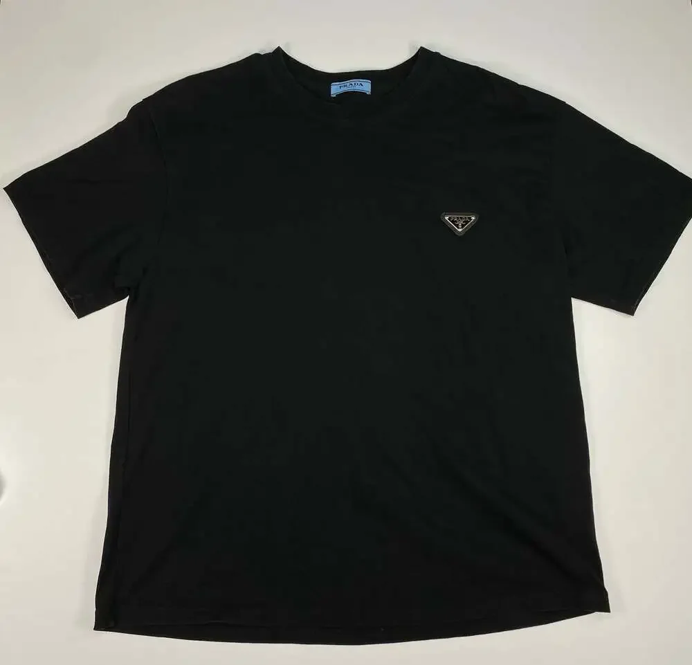 Prada Milano Black T-Shirt Enamel Triangle Logo Plaque Crewneck UPA162